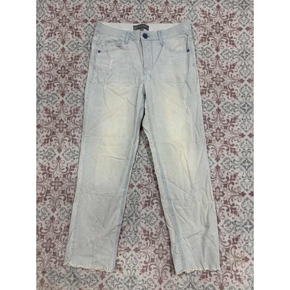 Wit & Wisdom Ab-solution Striped Straight Leg Frayed Hem Jeans Blue White 6